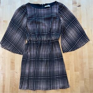 Alice + Olivia Geometric Square Print Mini With Sheer Long Sleeves